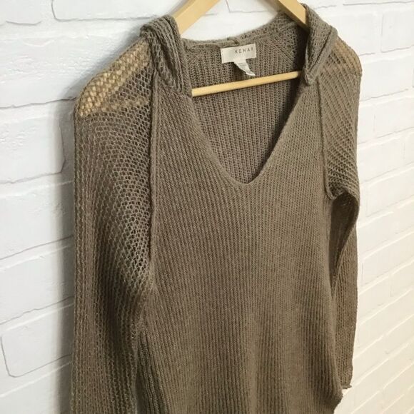 Kenar Hoodie Crochet Knit Sweater Tan Medium Beige Neutral Tone - Picture 2 of 13